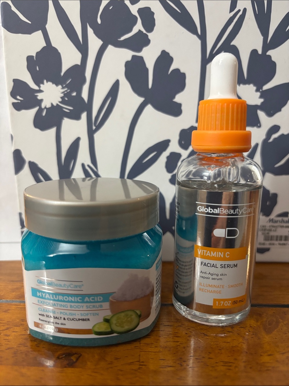 Vitamin C Facial Serum & Hyaluronic Acid Body Scrub - Orange & Teal